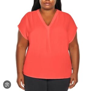 Banana Republic Women's V-neck Short Sleeve Relaxed Fit Coral Blouse Size XXL
